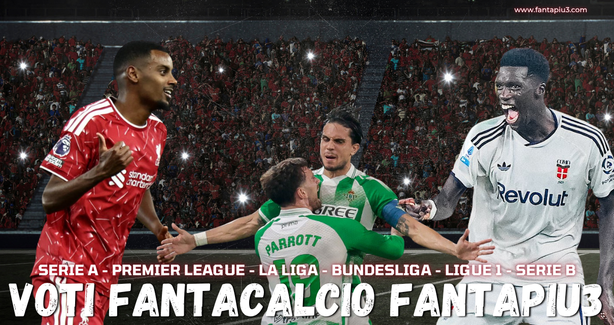 Voti Fantacalcio Fantapiu3 del venerdì di Serie A, Premier League, La Liga, Bundesliga e Ligue 1
