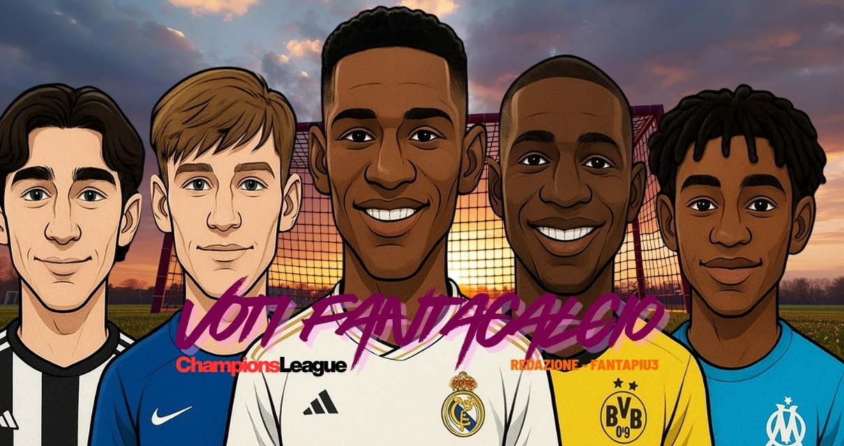 voti fantacalcio fantapiu3 PSG Aek atene lask linz e club bruges aston villa e borussia dortmund villarreal e lilla real betis e porto manchester city e real madrid inter e barcellona feyenoord e stoccarda viking e liverpool atletico madrid e napoli arsenal e psg slovan Bratislava e sporting lisbona galatasaray e fenerbahce roma e psv shakhtar donesk e bayern monaco bodo glimt e como lipsia e manchester united sabah e slavia praga lens Finalissima champions league